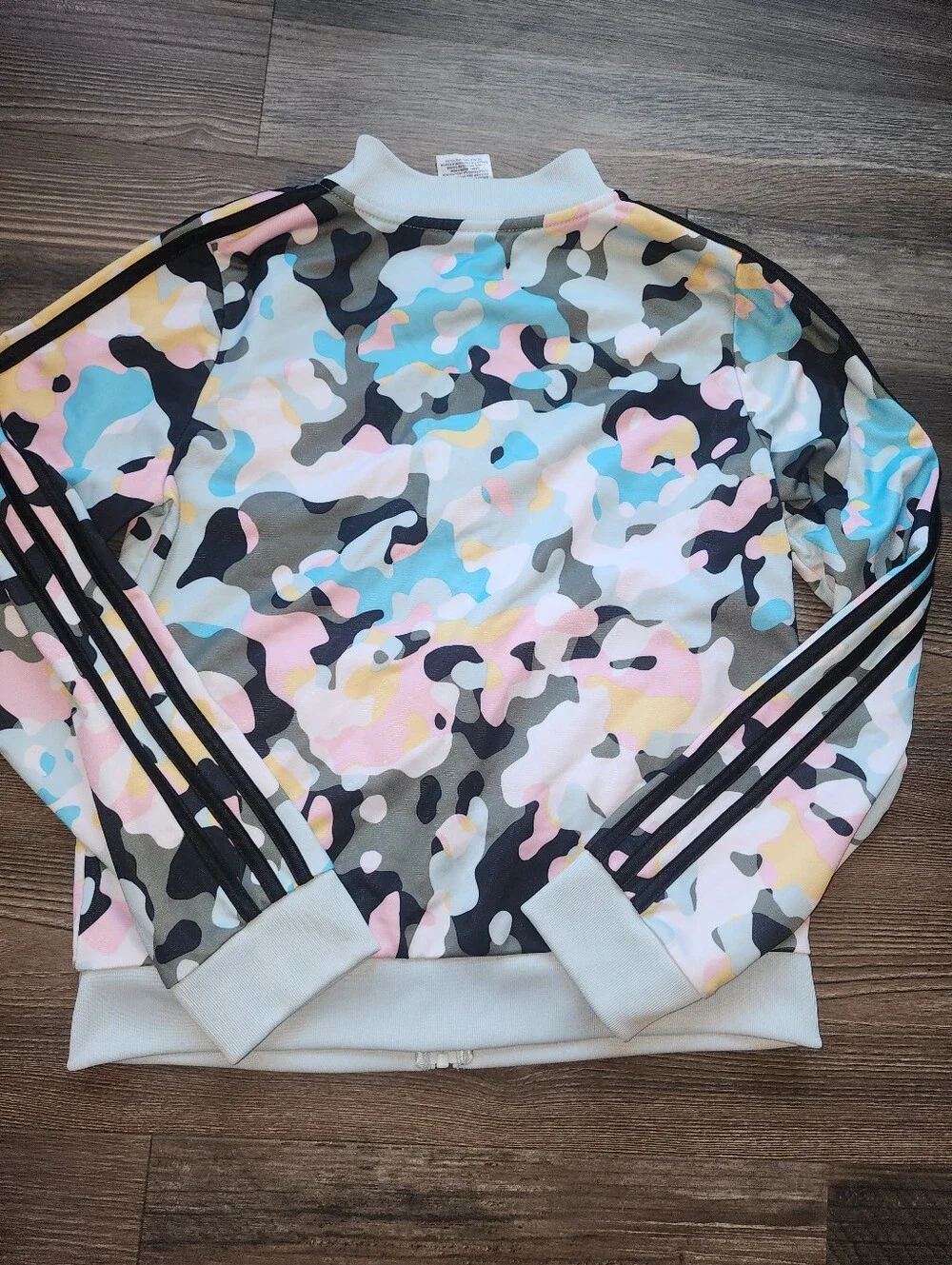 SOLD Girls Adidas Track Bomber Jacket XL 16 Camo Blue Pink Gray Tricot Regular